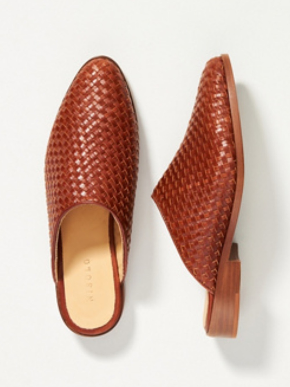 NEW Nisolo Ama Cognac Brown Woven Mules Size 5